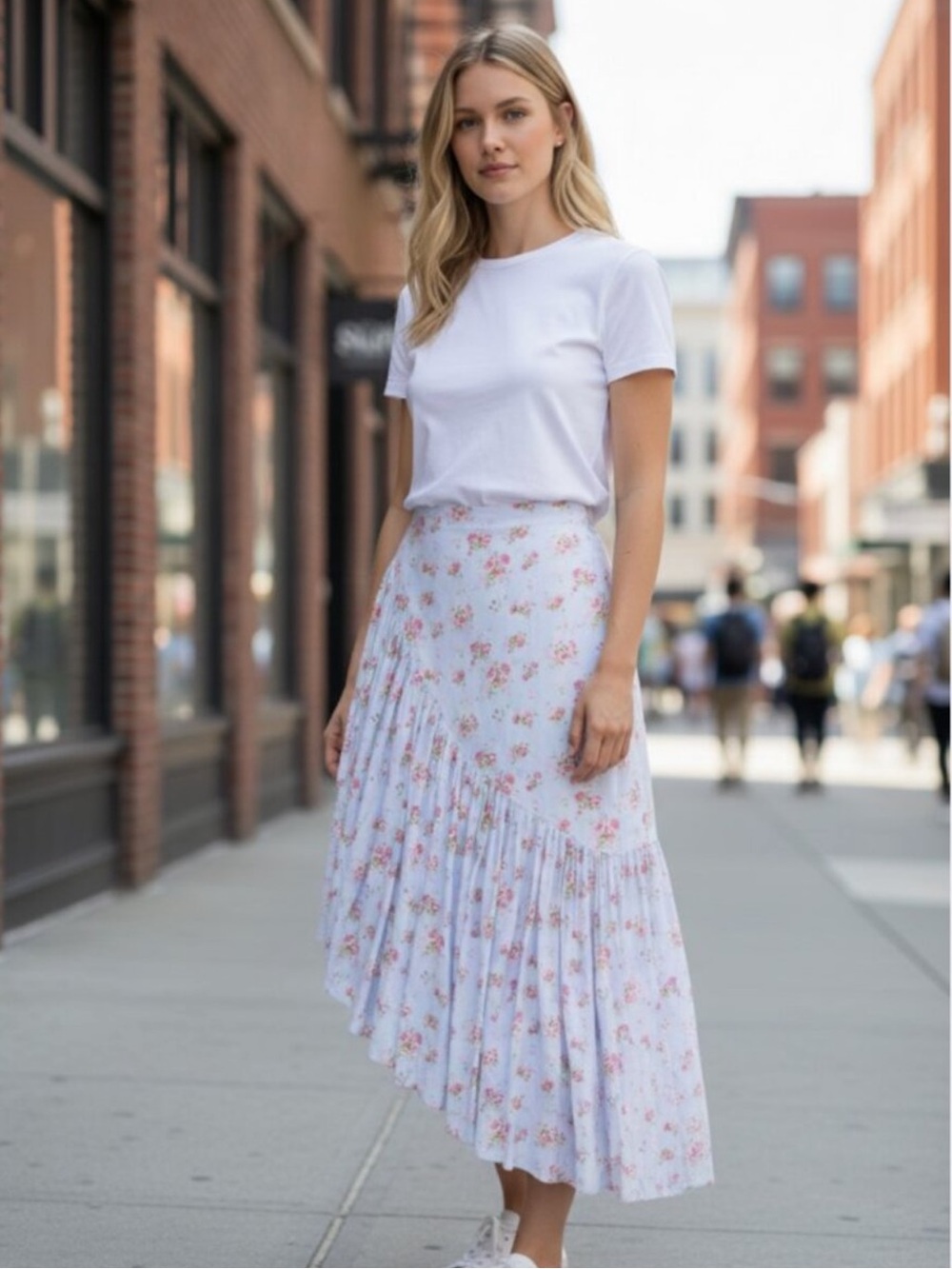 Abercrombie & Fitch Floral Print Asymmetrical Skirt Blue Pink XS
